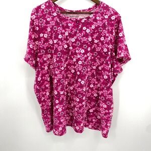 Woman Within T-Shirt 3X Pink Floral Cotton Short Sleeve Casual Cottage Comfort
